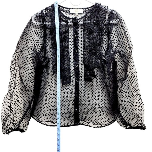 Sheer Black Polka Dot Long Sleeve Blouse With Ruffle Detail Size M - Picture 5 of 9